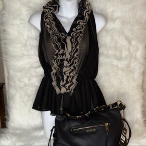 Robert Rodriguez Black and Cream Ruffled Top